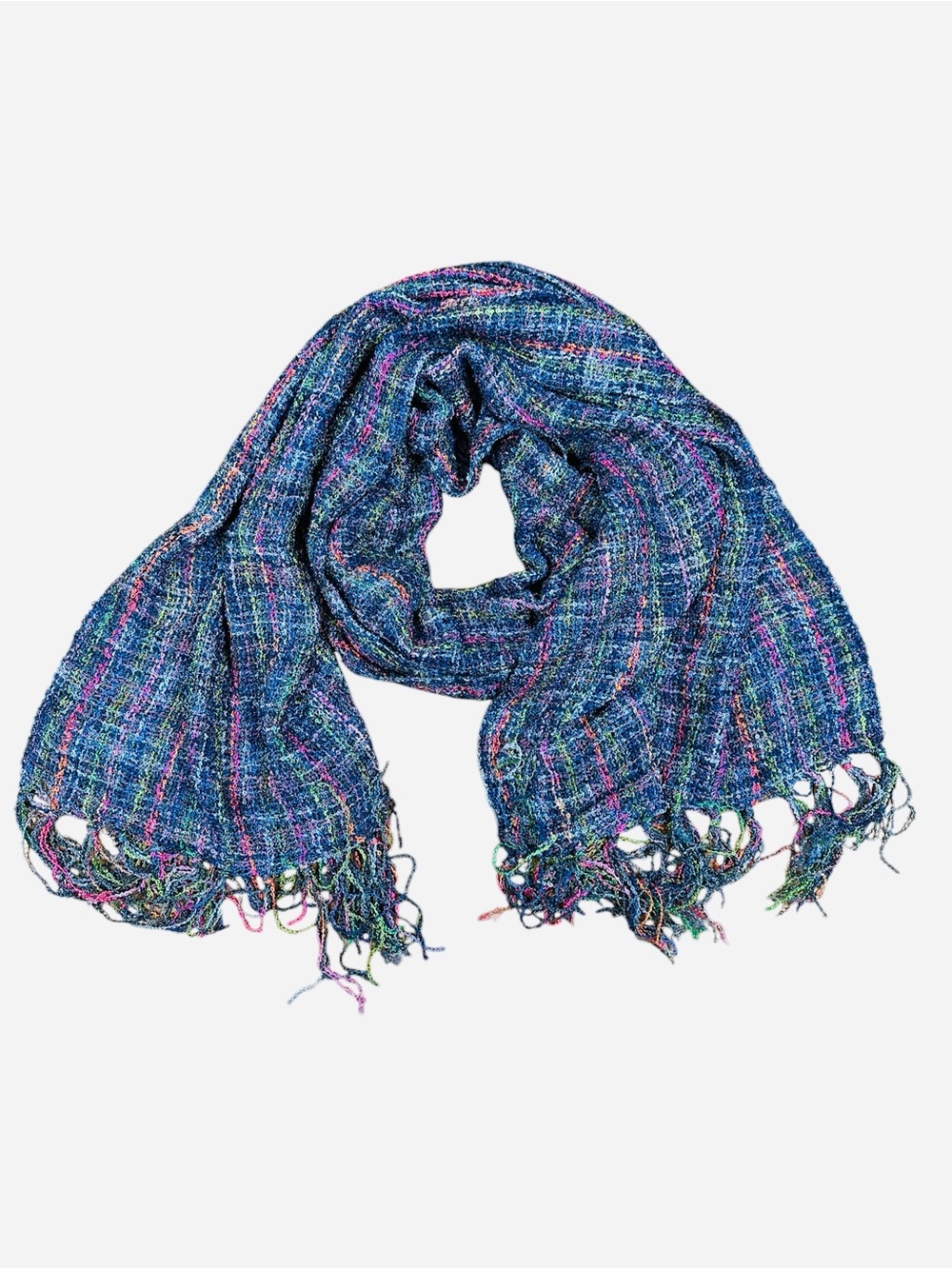 Mucros Weavers vibrant multicolored knitted scarf with fringe Made in Ireland